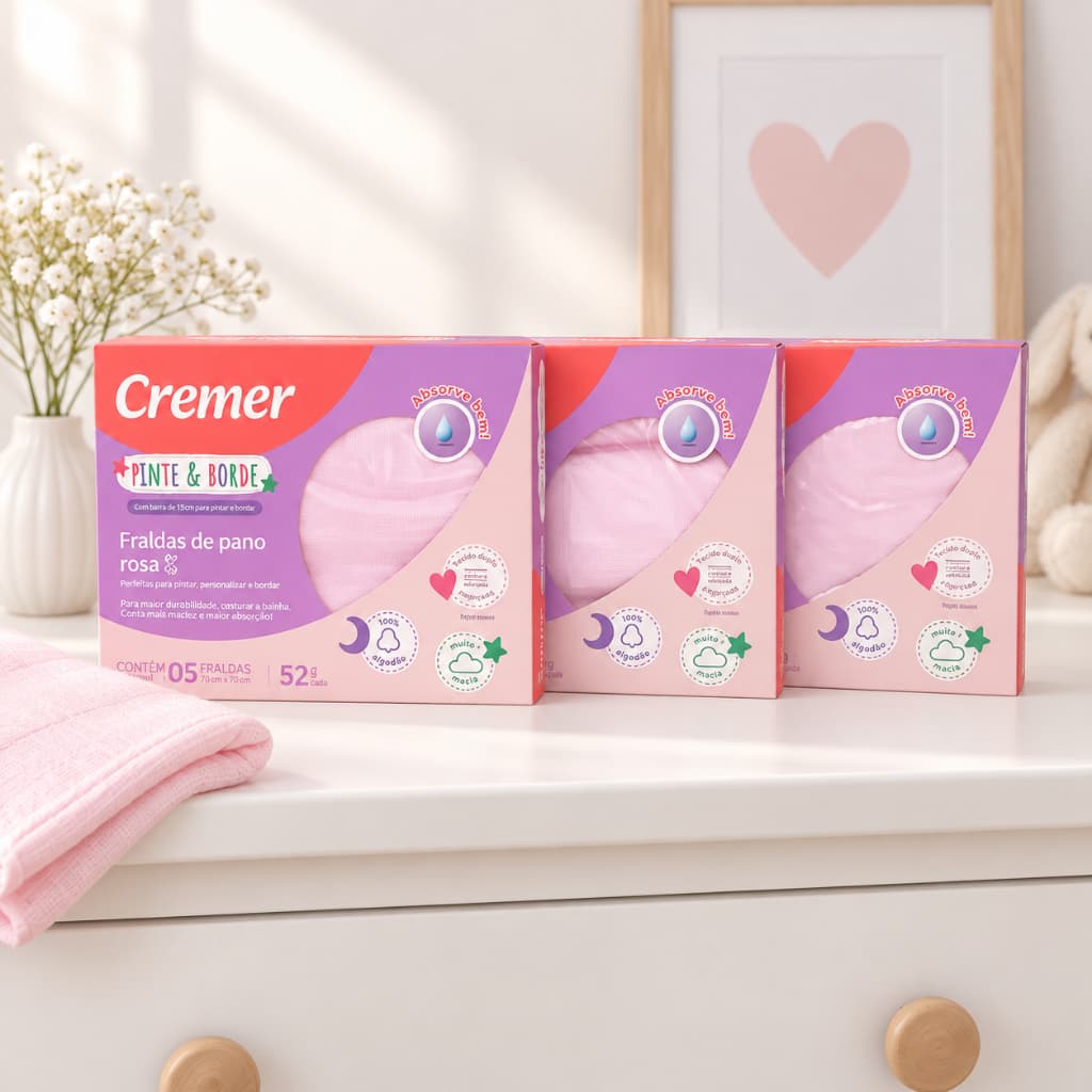 3 kit Fralda Pinte e Borde - com 15 Unidades – Conforto e Qualidade #090 - Cremer