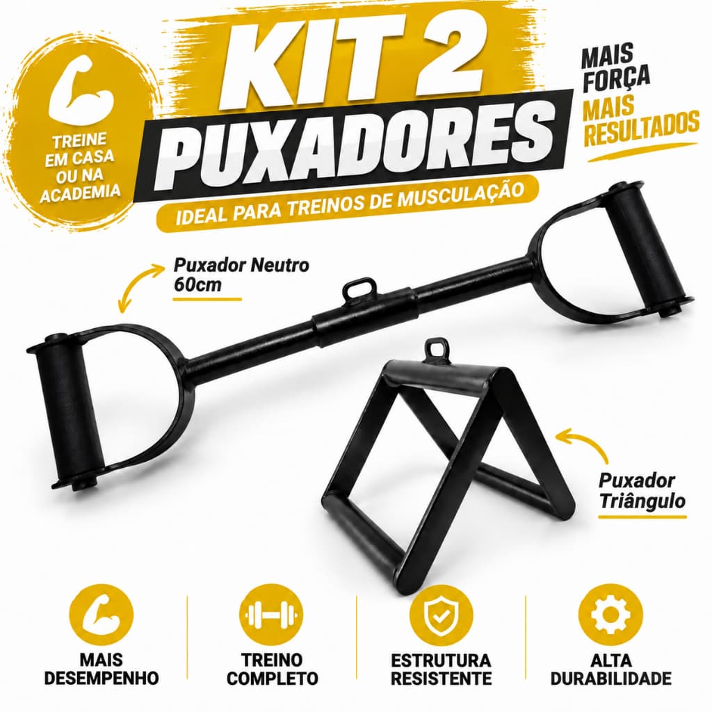 Kit 2 Puxadores Triângulo Remada Cavalinho Neutro 60cm Barra Romana Academia Treino Musculação