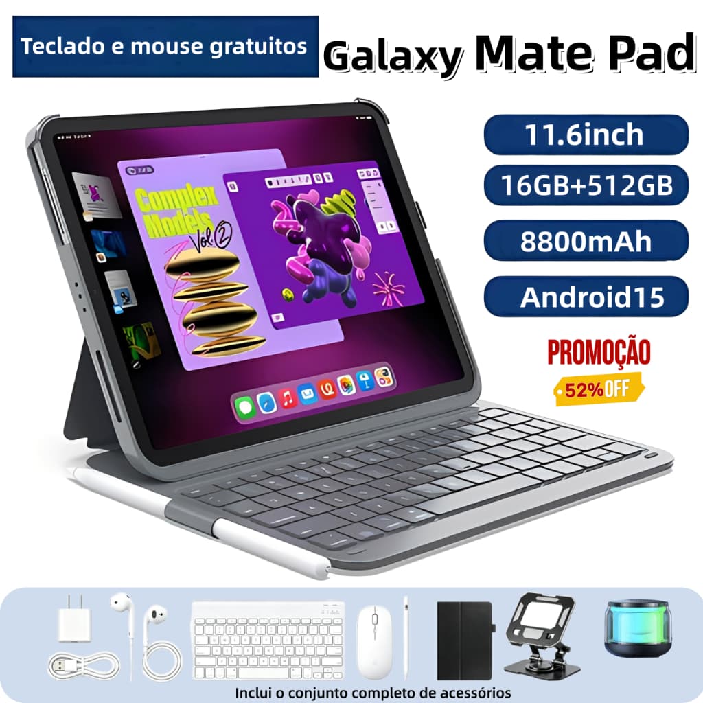 【Teclado e mouse grátis】Tablet MatePad Pro 12,8 polegadas, 16 GB + 512 GB, bateria de 8.800 mAh, Android, 5G e Wi-Fi