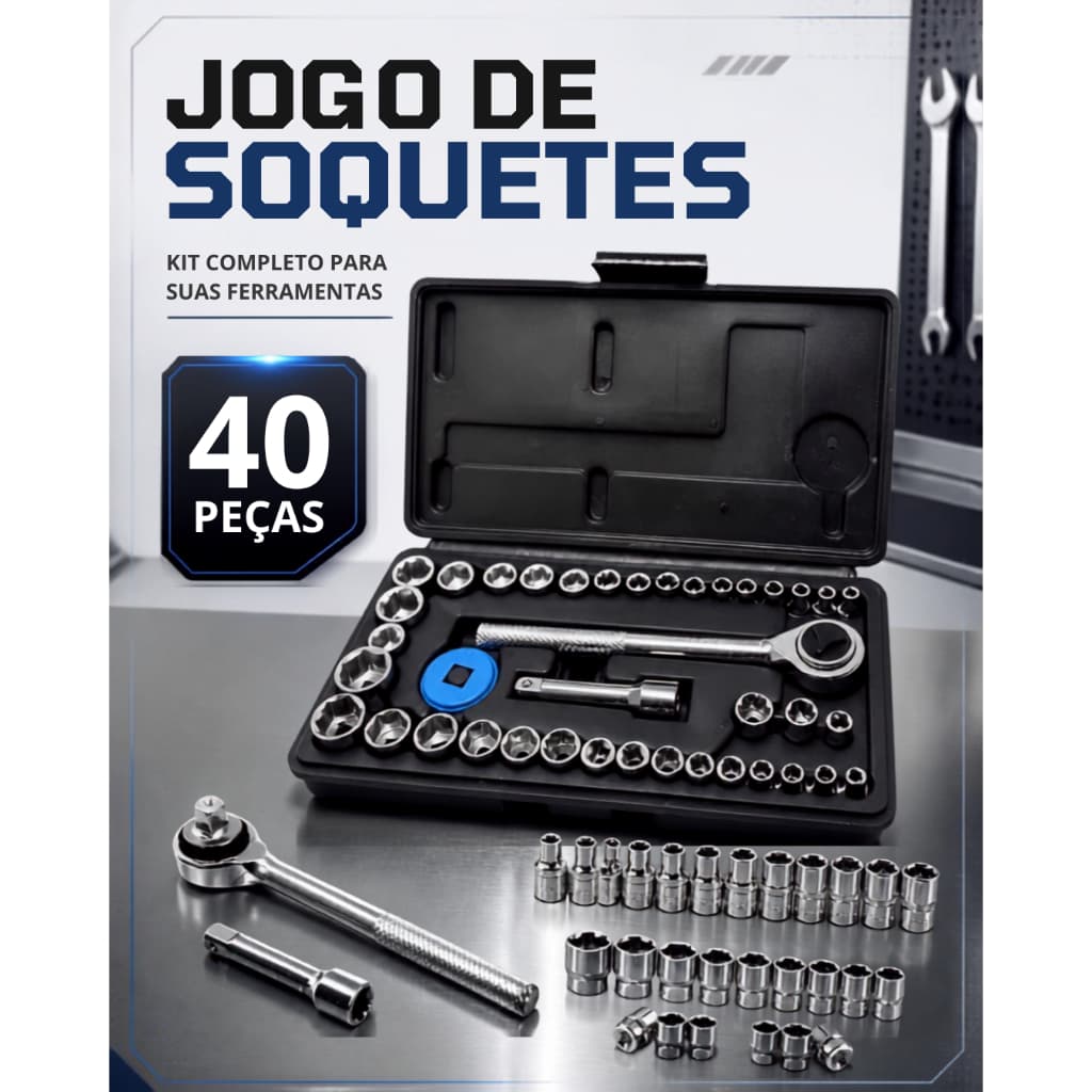 40 Peças Jogo De Chave Catraca Caixa De Ferramentas Completa Reversível Soquetes Maleta Orbitta