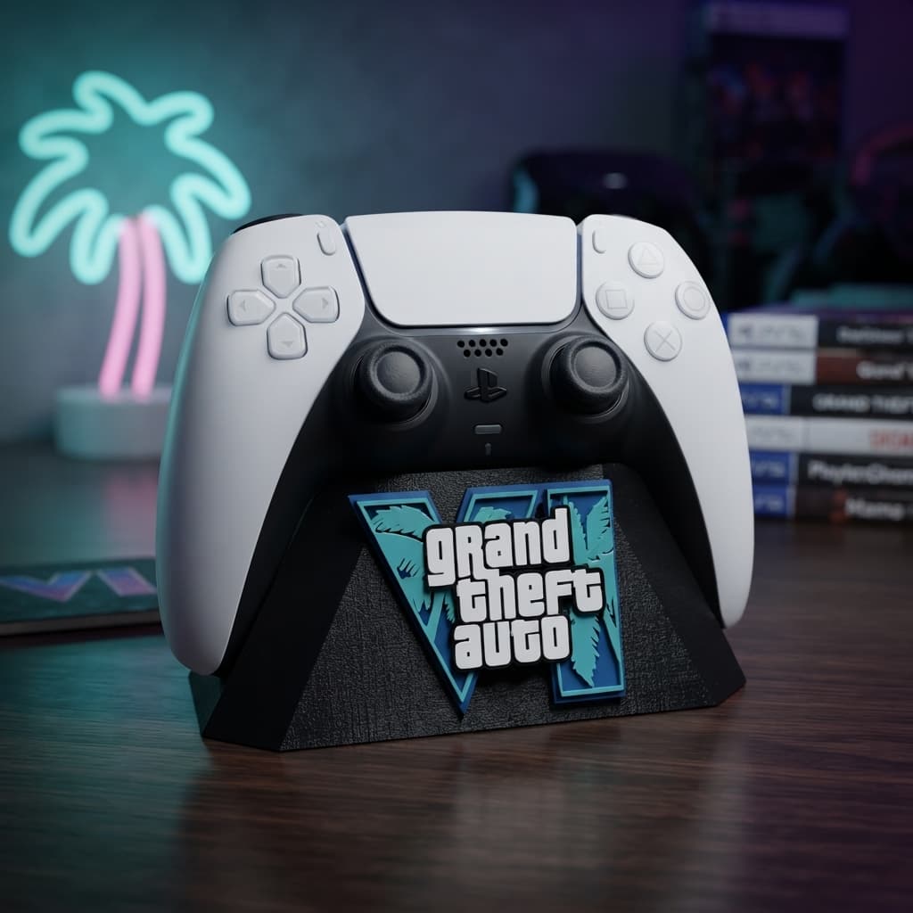 Suporte Controle PS5 PlayStation 5 DualSense GTA 6 Vice City | Dock Base Mesa Joystick Video Game Setup Gamer Decorativo