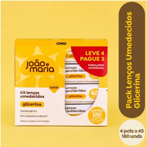 KIT LENÇO UMEDECIDO COM GLICERINA BEBÊ JOÃO E MARIA | 180 OU 360 UNIDADES
