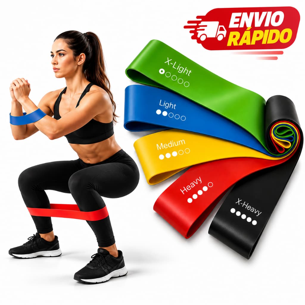 Kit 5 Faixa Elástica 5 Níveis de Resistência para Treino Glúteos Pernas Academia Musculação em Casa Yoga Pilates