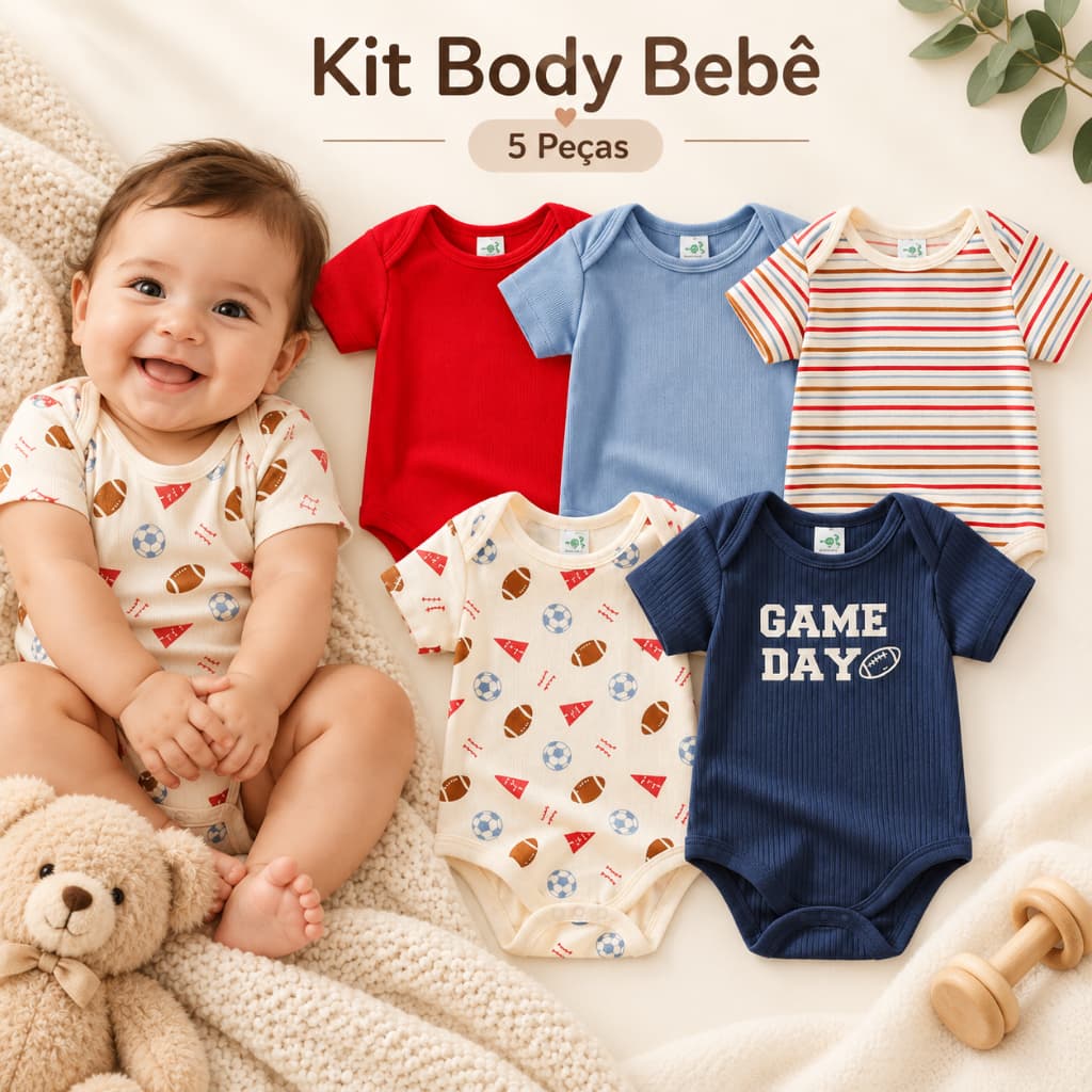 Kit 5 Body Regata Roupa de Bebê Malha Canelada Algodão Enxoval Conjunto Bebê Body e Calça Menino Menina