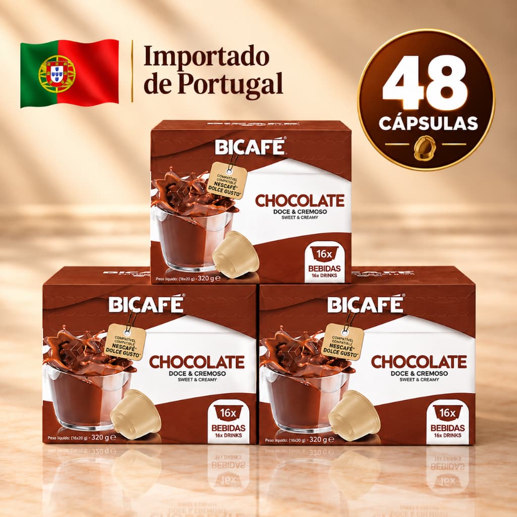 Kit 48 Cápsulas Importadas Chocolate Quente Bicafé Compatível Máquinas Dolce Gusto