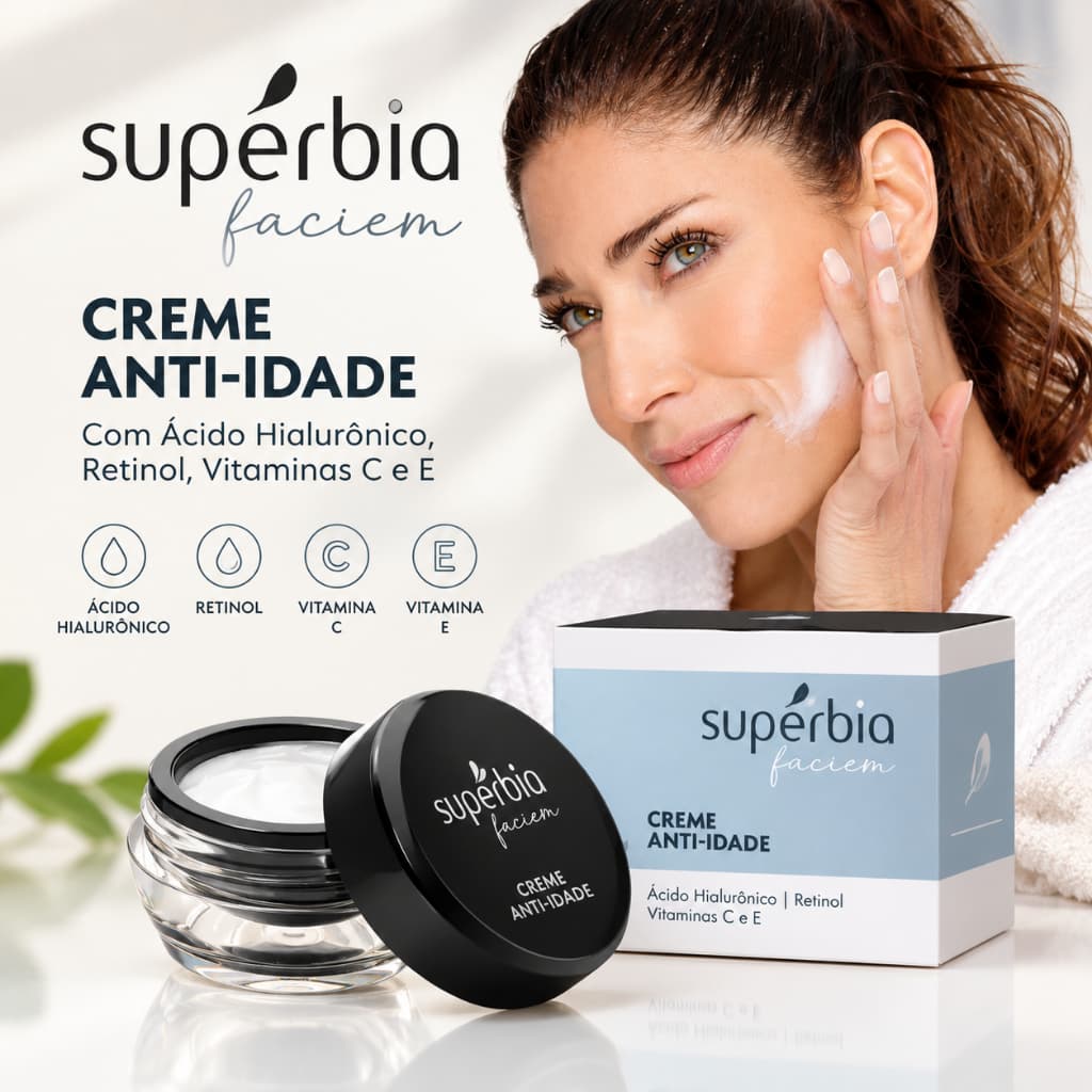 Creme Anti-idade Supérbia Com Ácido Hialurônico, Retinol, Vitaminas C e E (30 ml)