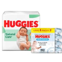 Kit Huggies Fralda Natural Care Recém-Nascido 34 Unidades + Lenços Umedecidos RN Sem Fragrância 192 Unidades