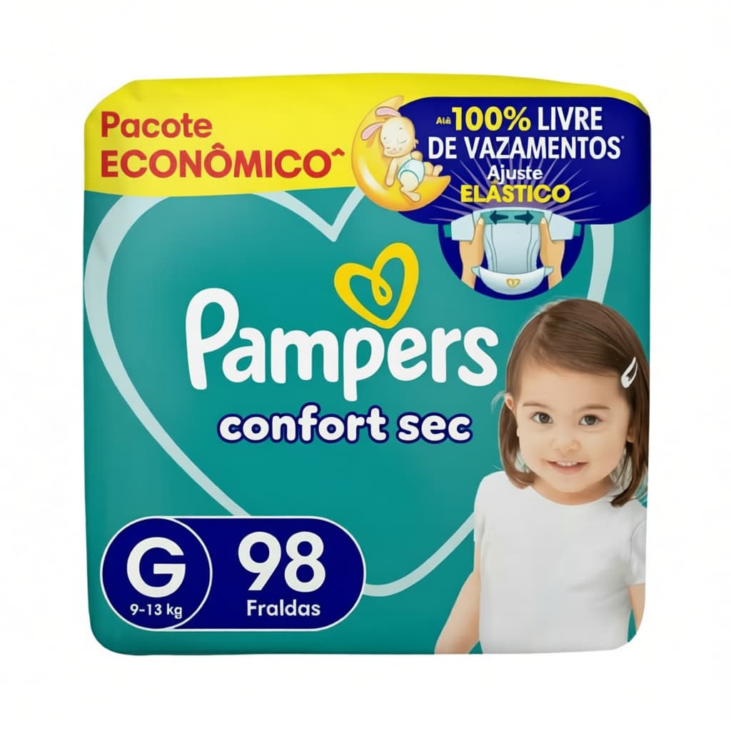 Fraldas Pampers Confort Sec G 98 unidades.