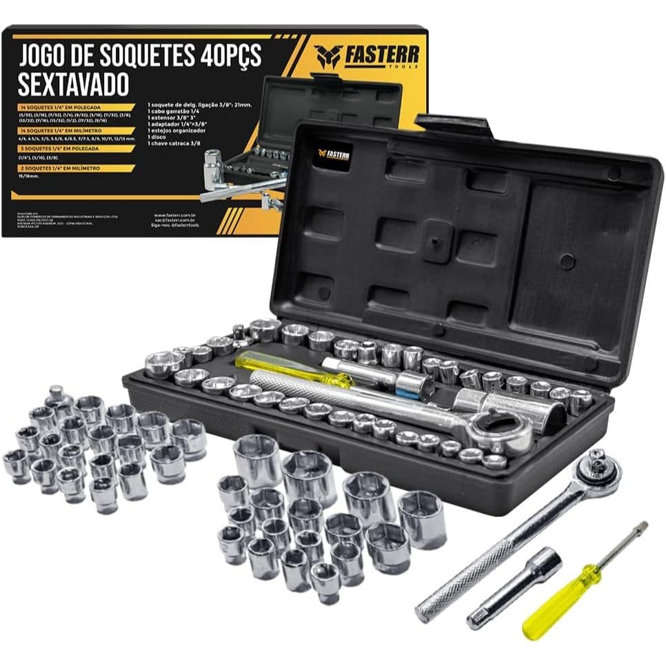 Kit Jogo Soquetes Chave 40 Pç Maleta Ferramentas Carro Moto Bicicleta caixa de ferramenta