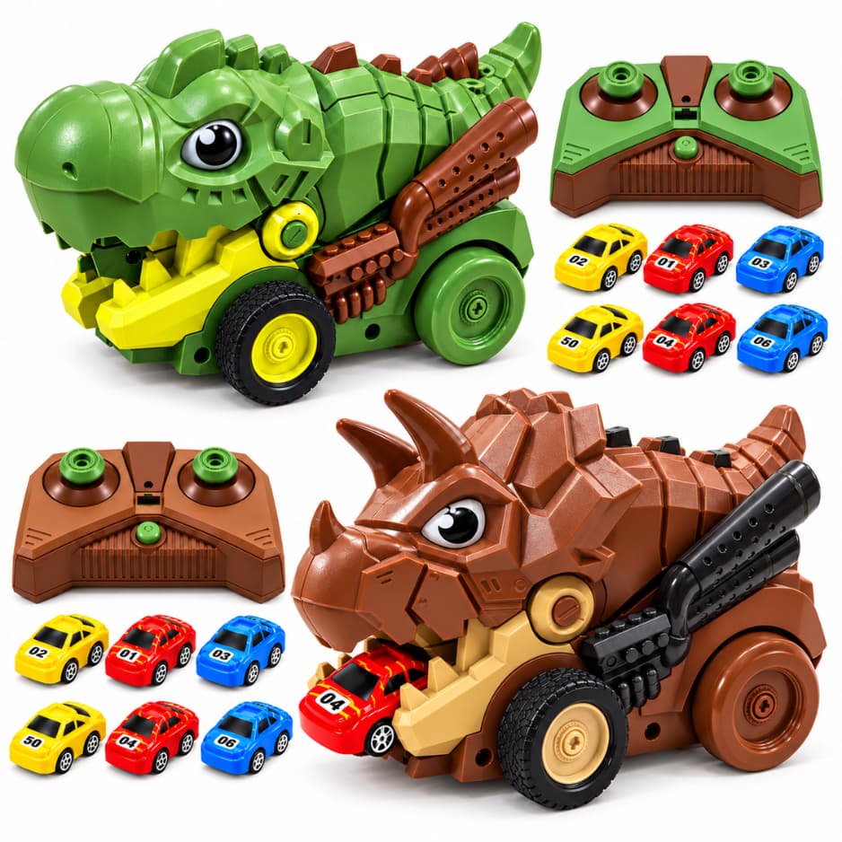 Carrinho Dino De Controle Remoto com 6 carrinhos magneticos top