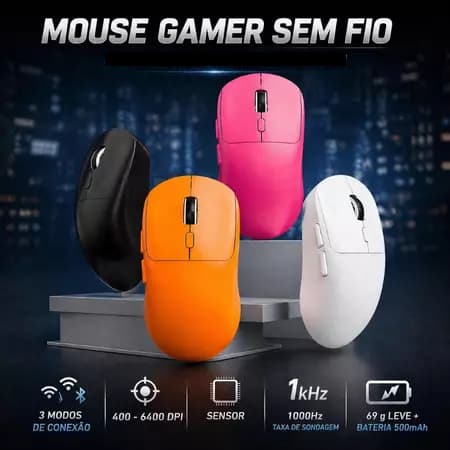 Mouse Sem Fio 3 Modos Ajuste de DPI 65g Ultraleve BT/2.4G/Com Fio Recarregável