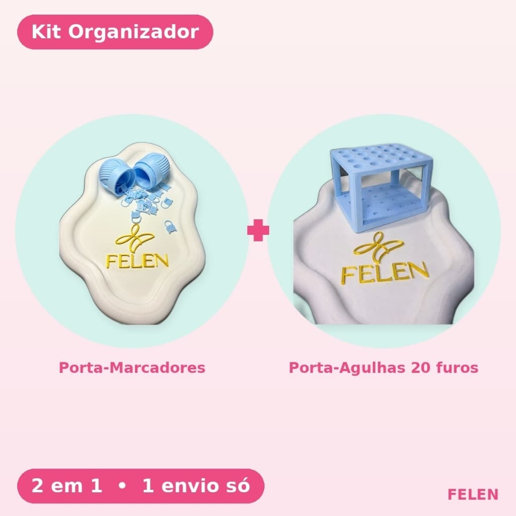 Kit Porta-Marcadores de Ponto + Porta-Agulhas 20 Furos Organizador Crochê Tricô Ganchos Amigurumi