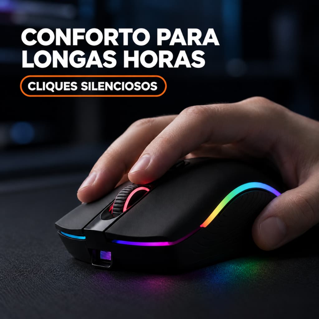 Mouse Gamer Wireless H'Maston MS09 Sem Fio Recarregável RGB Bluetooth 2.4G Clique Silencioso Ergonômico Escritório PC