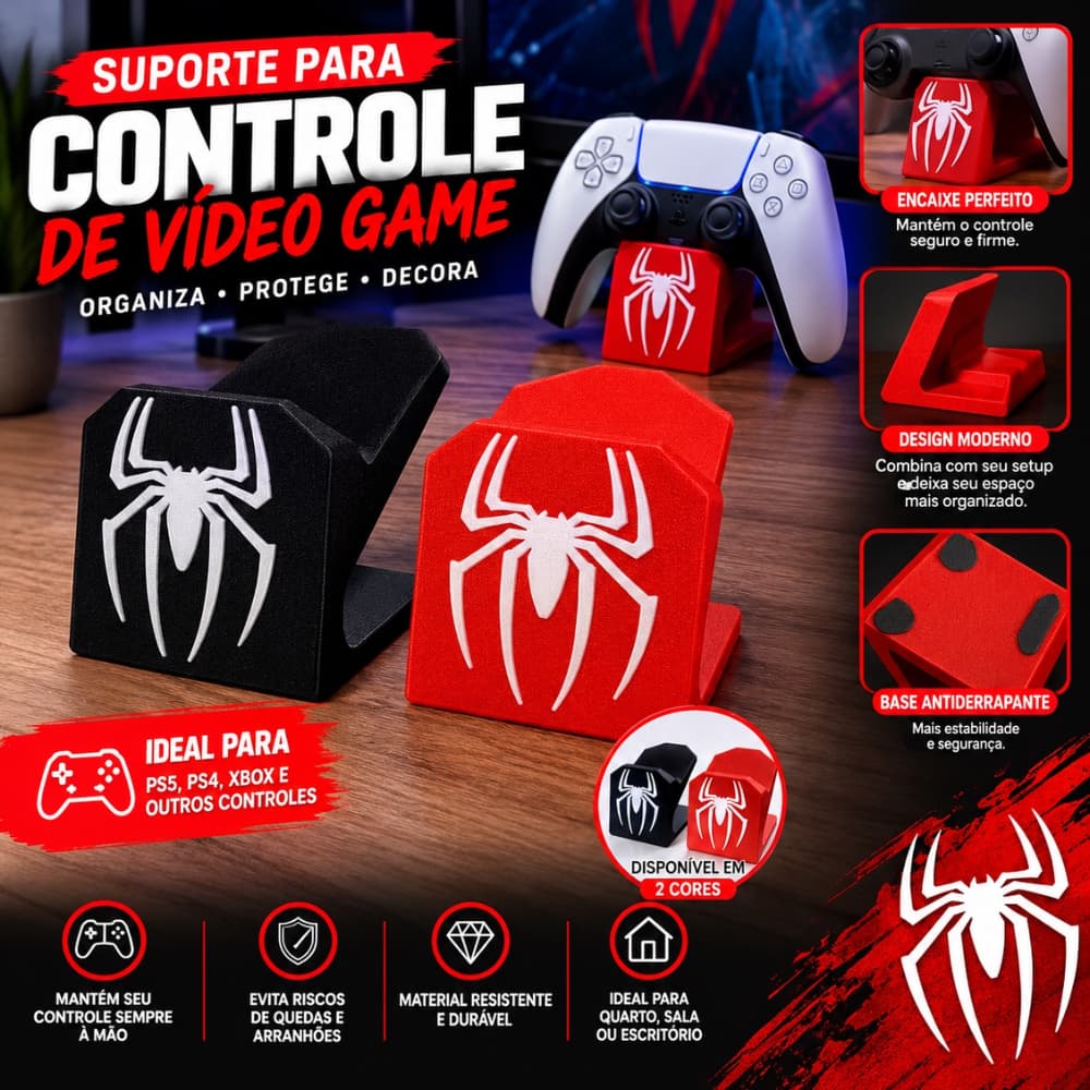 Suporte Controle Homem Aranha PS5 PS4 Xbox Pc Mesa Gamer Aranha Video Game Spider Stick Decoração Mesa Organizador