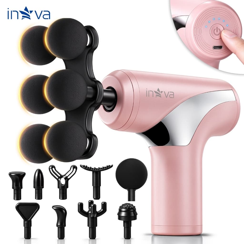 inova Pistola Massageadora Muscular Elétrica Profissional 10 Cabeças 6 Velocidades