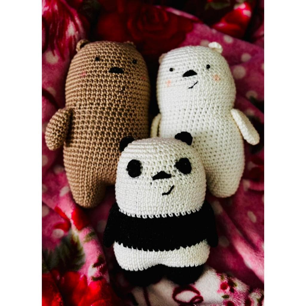 Kit 3 Ursos Amigurumi Pardo Panda Polar 20cm Crochê Artesanal Presente Infantil Decoração