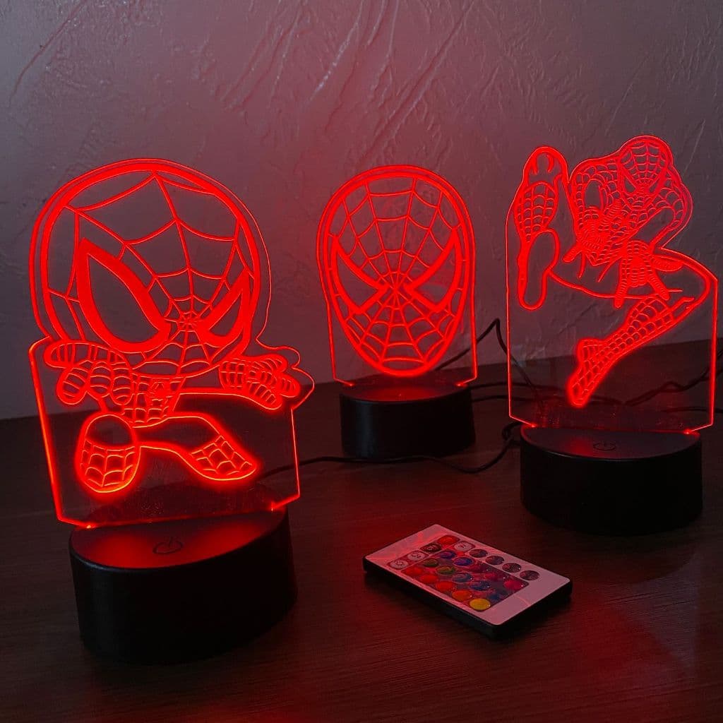 Luminária de LED HOMEM ARANHA - Luz no Acrílico - Base PRETA/BRANCA - Com CONTROLE