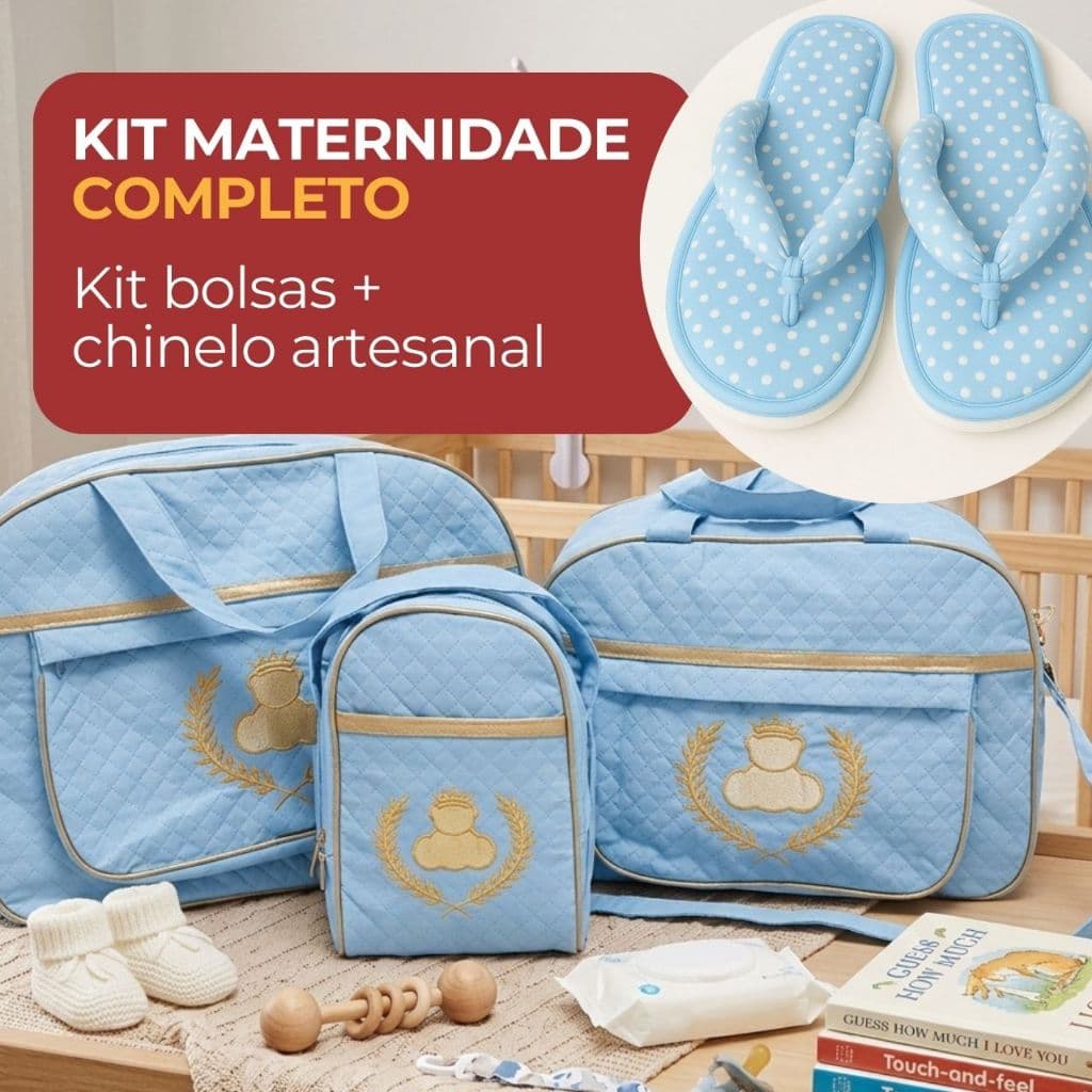 Kit Maternidade Completo 4 peças bolsas e chinelo bebê luxo enxoval Mamãe Presente Chá de Bebê