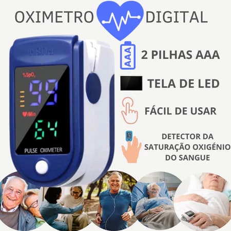 Oxímetro Digital Portátil de Dedo – Medidor de SpO₂ e Frequência Cardíaca com Tela LED Colorida