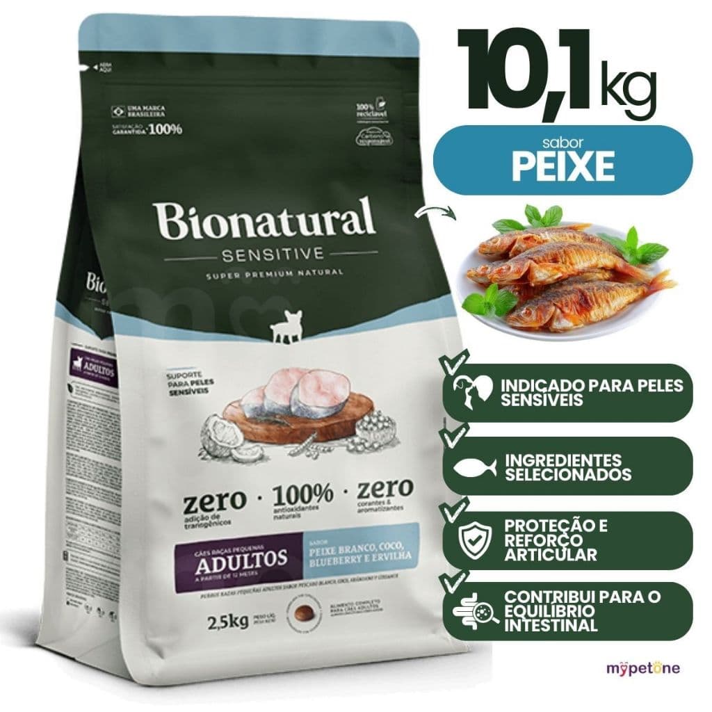 Ração Bionatural Sensitive Peixe Cães Pequenos 10,1kg
