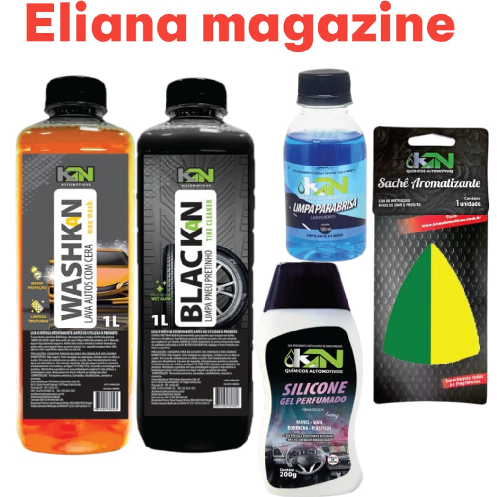 KIT LIMPEZA CARRO SHAMPOO 1 L PRETINHO 1 L SILICONE PARABRISA AROMATIZANTE FOLHA