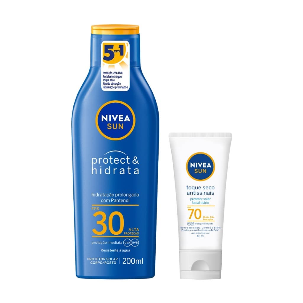 NIVEA KIT SUN Protetor Solar Protect & Hidrata FPS30 200ml + NIVEA SUN Facial Toque Seco Antissinais FPS70
