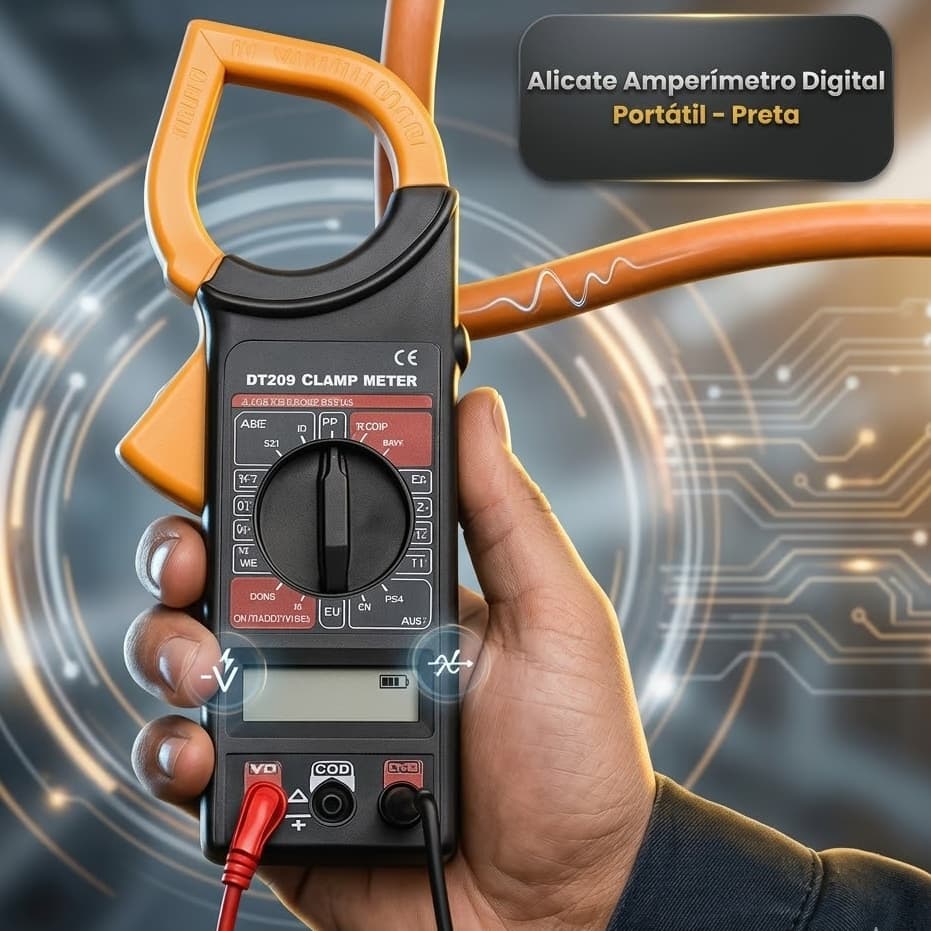 Alicate Amperímetro Digital Portátil Profissional com Cabos de Teste e Estojo
