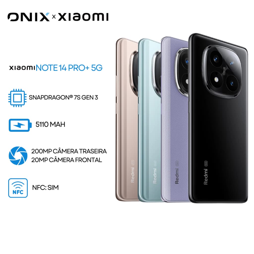 Redmi Note 14 Pro+ 5G 256GB e 8GB RAM, Versão Global Câmera 200MP, processador Snapdragon® 7s Gen 3, Bateria 5110 Mah