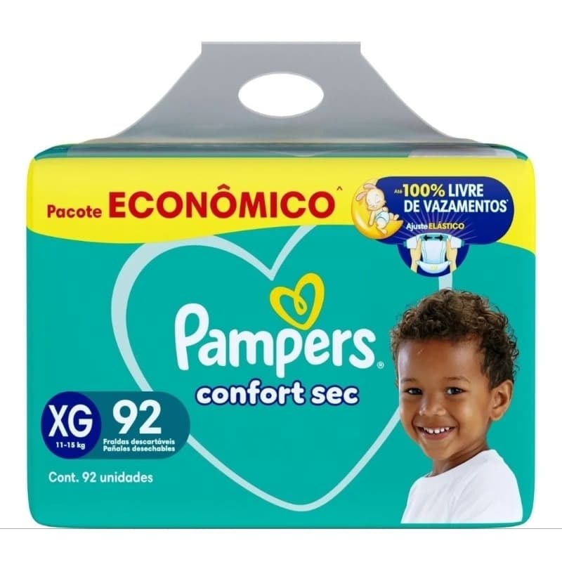 Fraldas Pampers Confort Sec Tamanho XG com 92 Unidades – Absorção Rápida e Proteção Contra Vazamentos