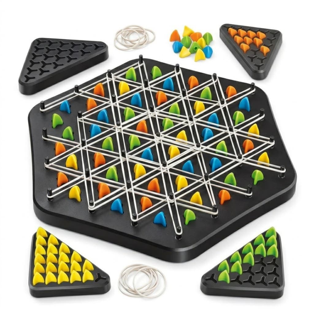 Jogo do Triângulo Tabuleiro Elastico Geométrico Raciocínio Lógico Brinquedo Game Divertido Família