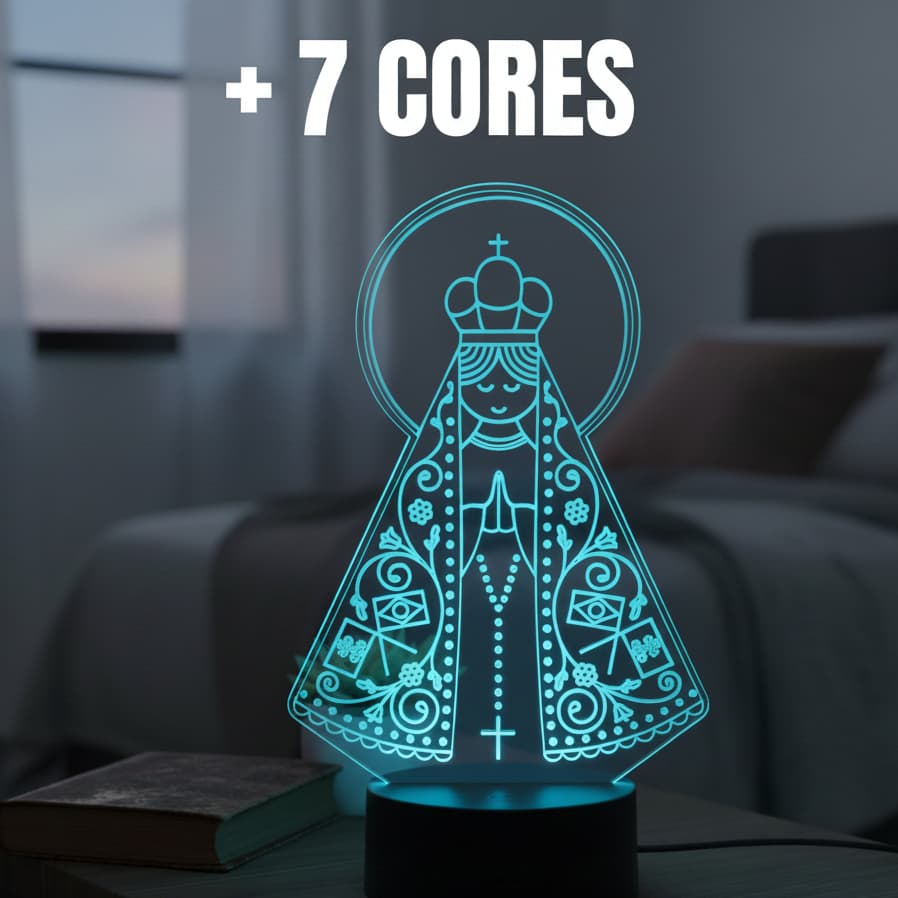Luminária Abajur Mesa Nossa Senhora Aparecida LED 3D Acrílico Decoração Religioso Igreja Religioso