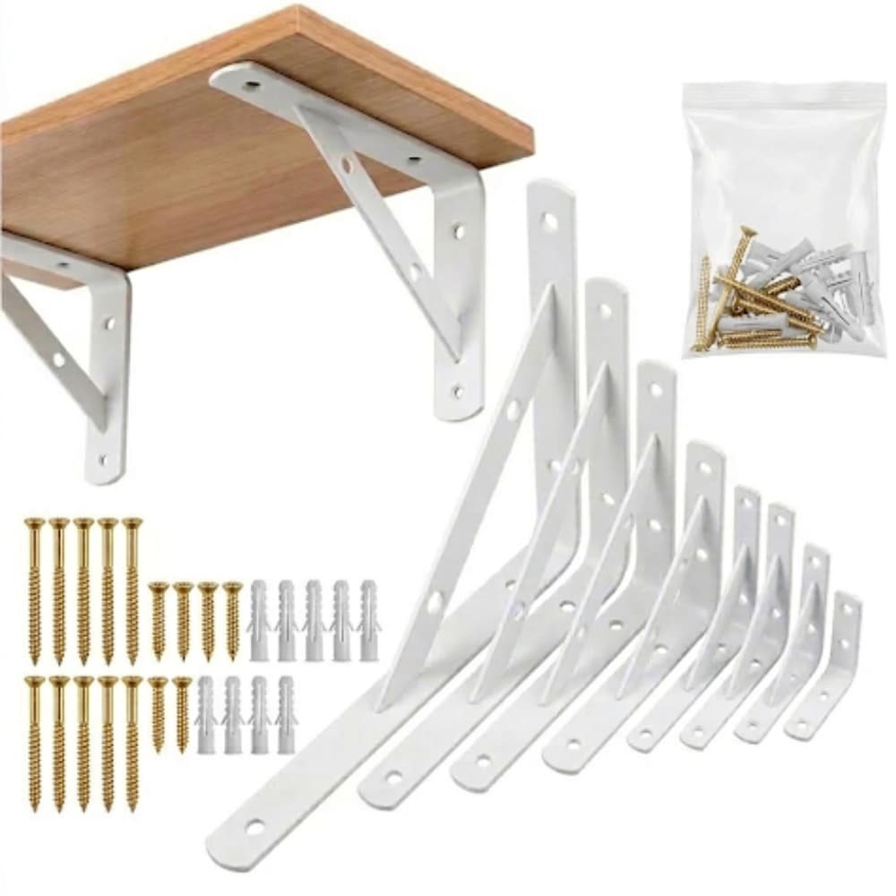 Kit 12 Mão Francesa 20cm 30cm 40cm 50cm + Parafusos e Buchas Suporte P/ Prateleira De Parede Branco