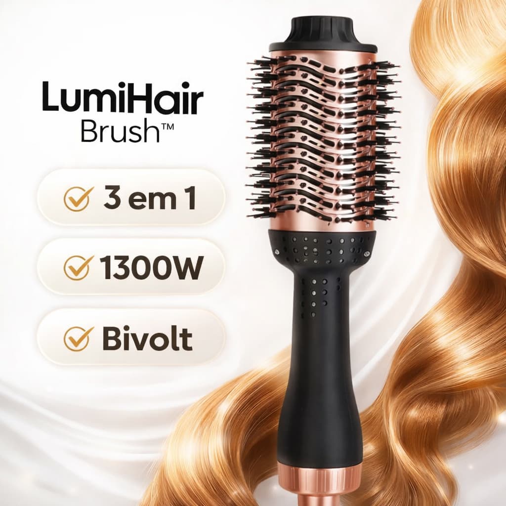 Escova Secadora Cabelos Modeladora Bivolt LumiHair Brush™ Potente Rápida Alisadora Profissional