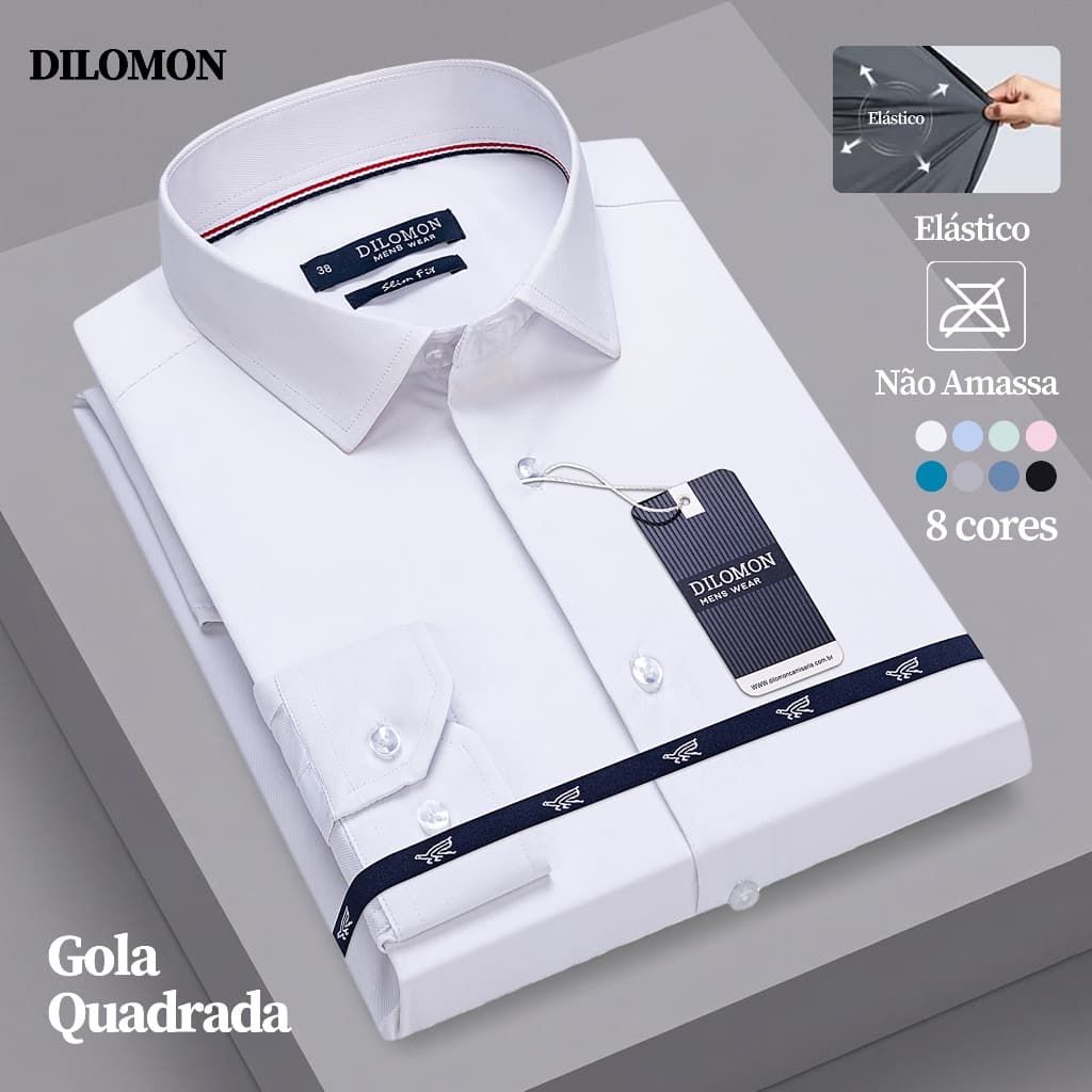 Dilomon Camisa Social Masculina Slim Não Amassa - Blusa Trabalho Branca Manga Longa Premium Brasil