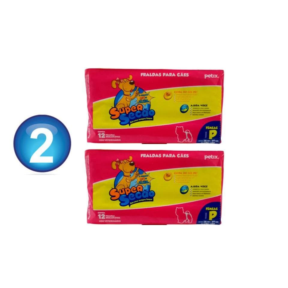 2 Pacotes Fralda Super Secão Descartável Para Cães Femea Tamanho P 24 Unidades