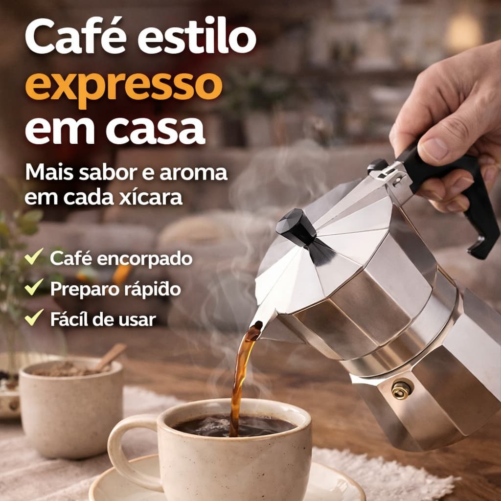 Cafeteira Italiana Inox 3 Xícaras Moka Café Expresso Fogão Preparo Rápido