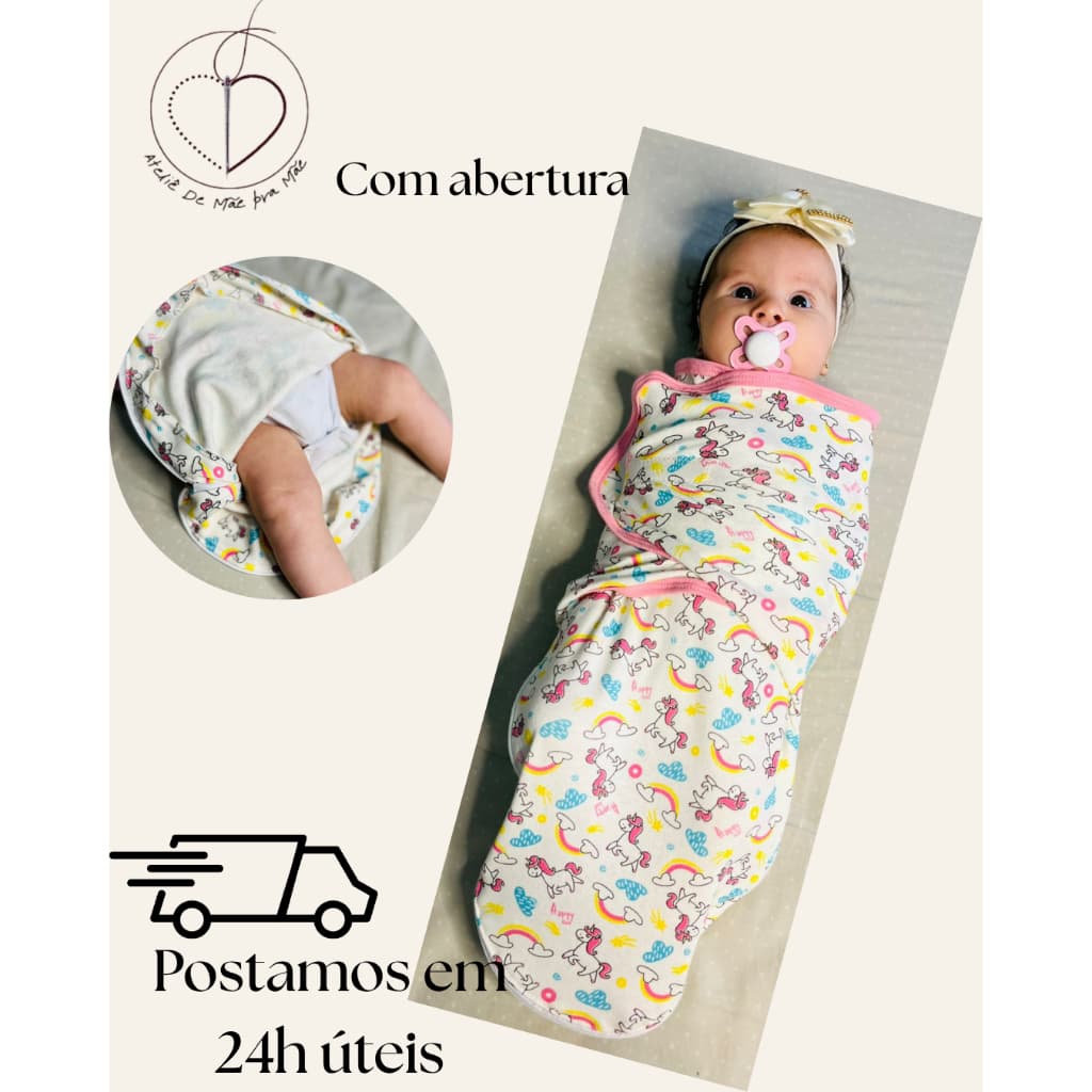 Swaddle com abertura para troca fralda em zíper-Charutinho pronto para Recém nascido-Casulo p bebê -