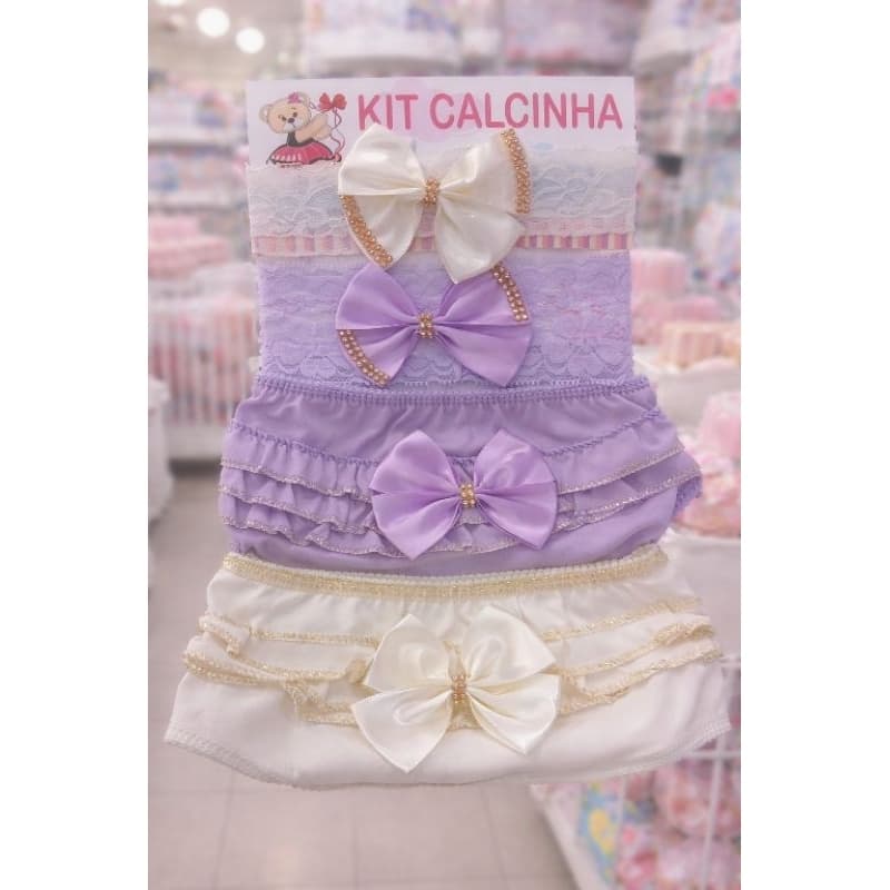 Kit Calcinha Bunda Rica Strass Tamanho único: Até 6 Meses com Fralda e até 1 ano sem Fralda