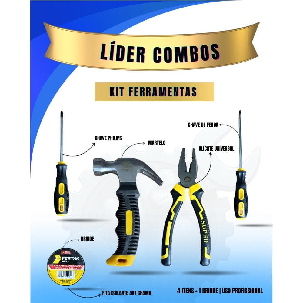 Kit Ferramentas Completo 5 Peças Alicate Martelo Chave Fenda Phillips Jogo Ferramentas Profissional