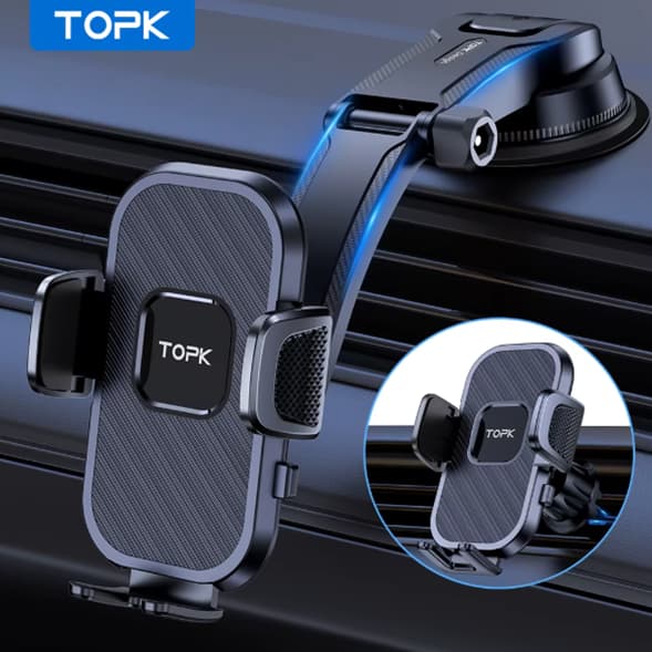 Suporte Celular Carro Gravidade TOPK | Universal iPhone Samsung Xiaomi | Fixação Ventilação Ar