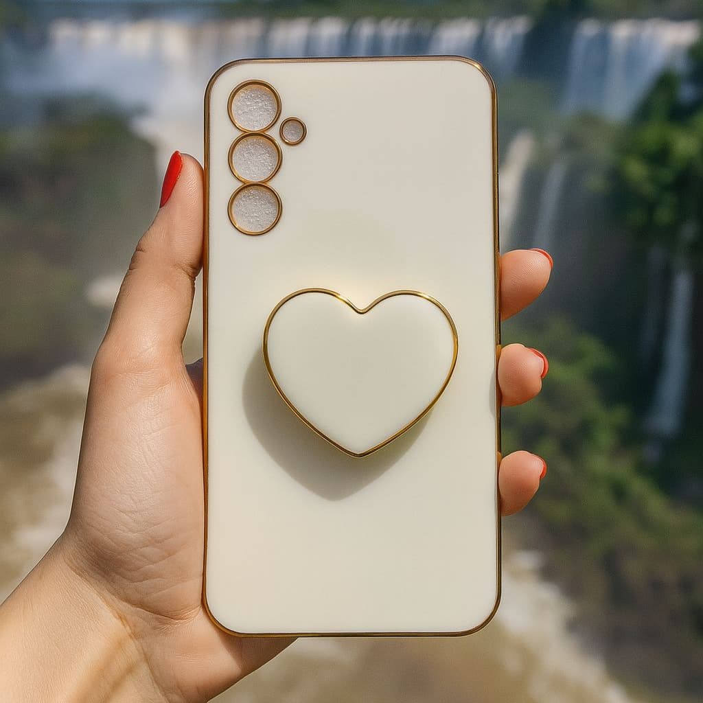 Capa Capinha Suporte Coração Galaxy A05 A14 A15 A25 A35 A54 A55 M14 M15 M34 M35 M54 M55 S23FE S24FE