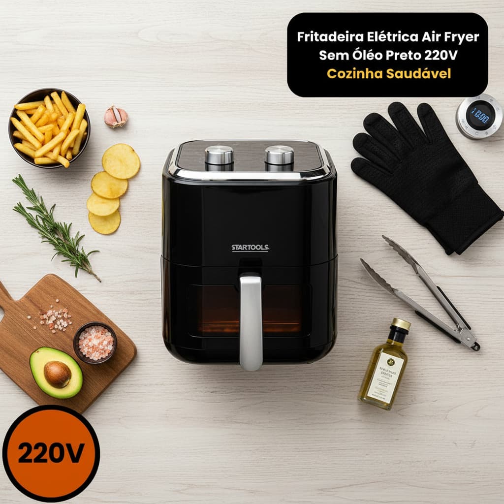 Fritadeira Elétrica Sem Óleo Air Fryer 5L Preta Gigante 220v