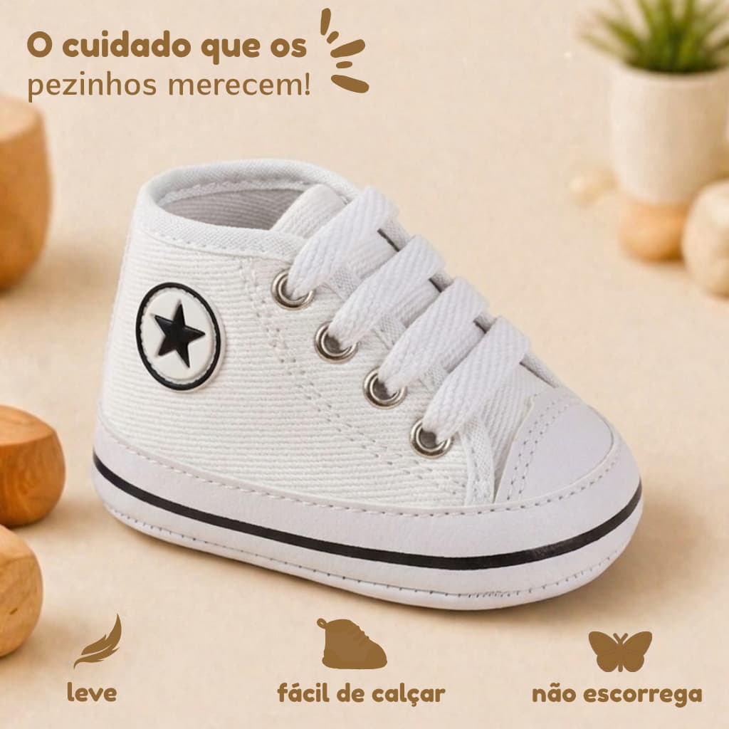 Tênis Infantil Unissex Sapatinho Bebê Branco em Lona Dudu Calçados Confortável Antiderrapante