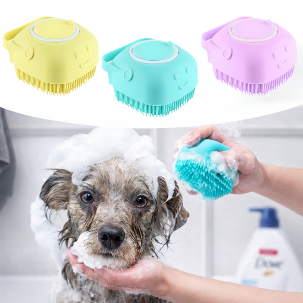 Esponja De Silicone Para Banho Com Dispenser Shampoo Sabonete Escova Pet Higiene Escova Massageadora