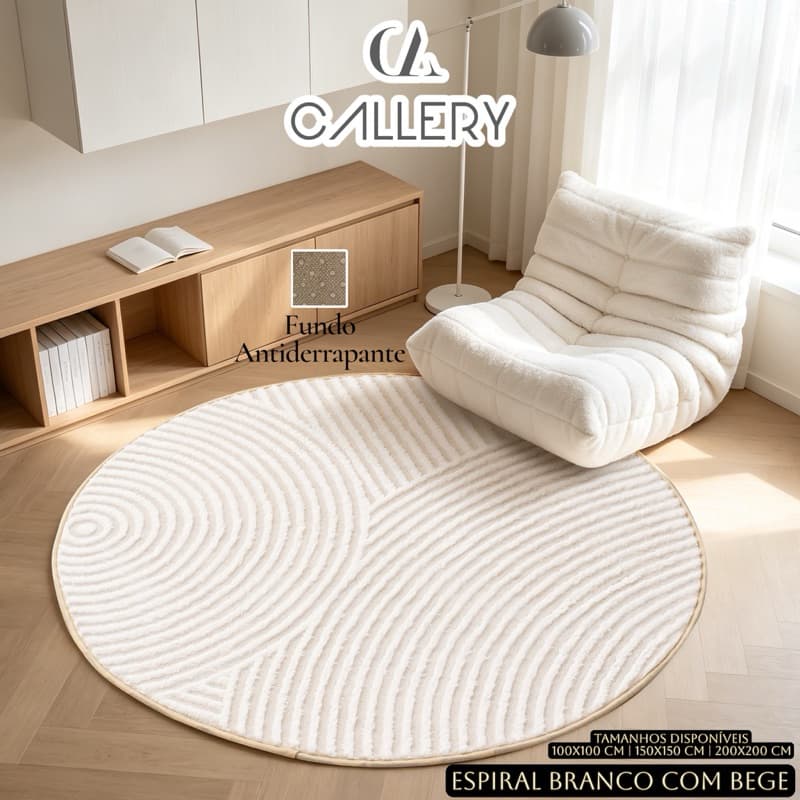 Tapete Redondo para Sala e Quarto Espiral com Fundo Antiderrapante Vários Tamanhos e Cores