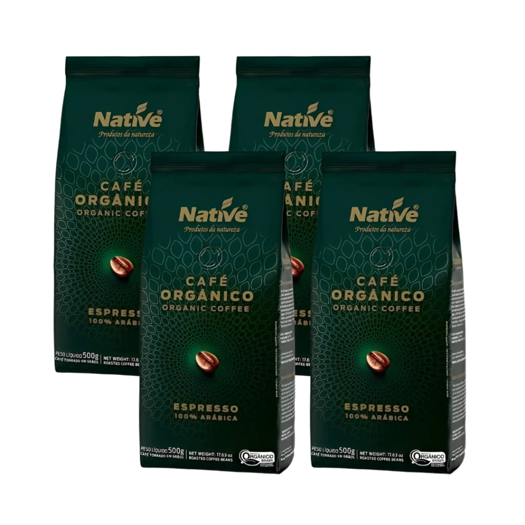 Kit 4 Café Orgânico Em Grãos Native 500gr 100% Arábico