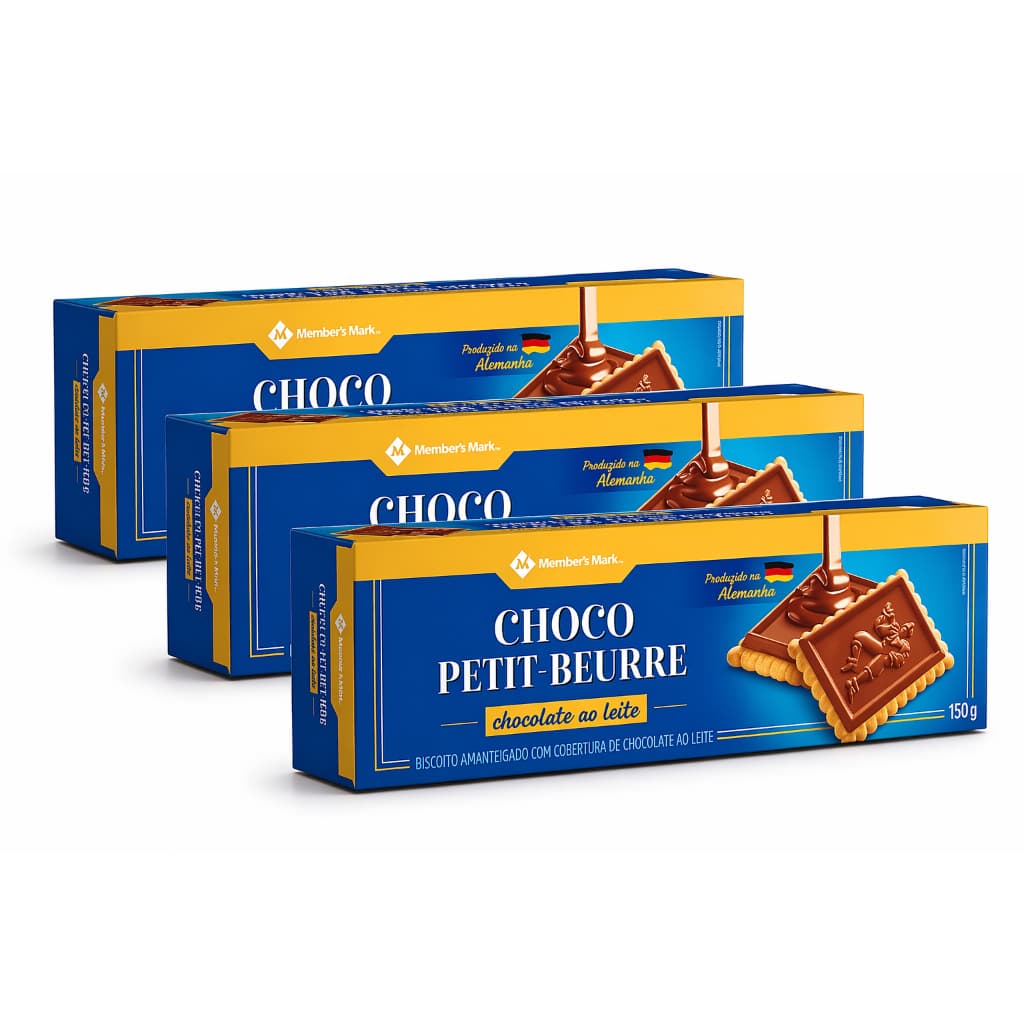 Kit 3 Pacotes Biscoito Alemão de Chocolate ao Leite Members Mark 150g – Sabor Clássico Premium