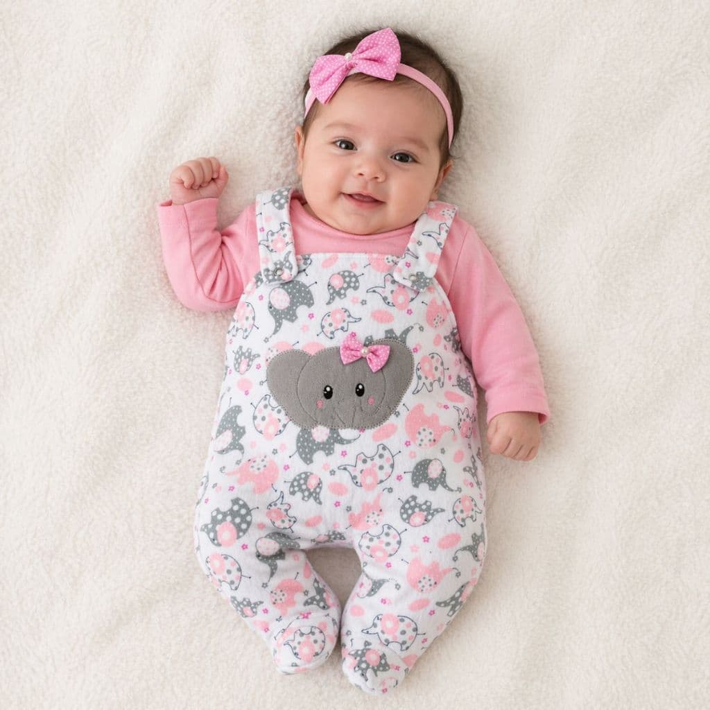 Conjunto Jardineira com Body Bebê Kit 02 Peças Roupa Para Bebê Menina Menino Bordado
