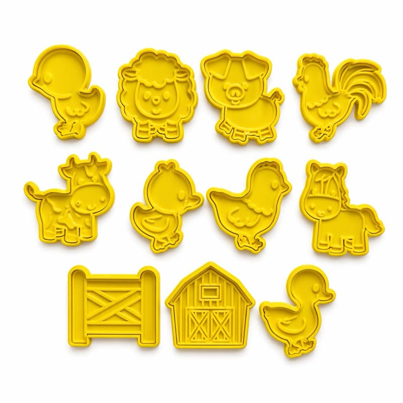 Kit Cortador Molde Carimbo Fazendinha 11 Peças Biscoito Biscuit Pasta Americana Massinha Modelar Fazendinha Confeitaria