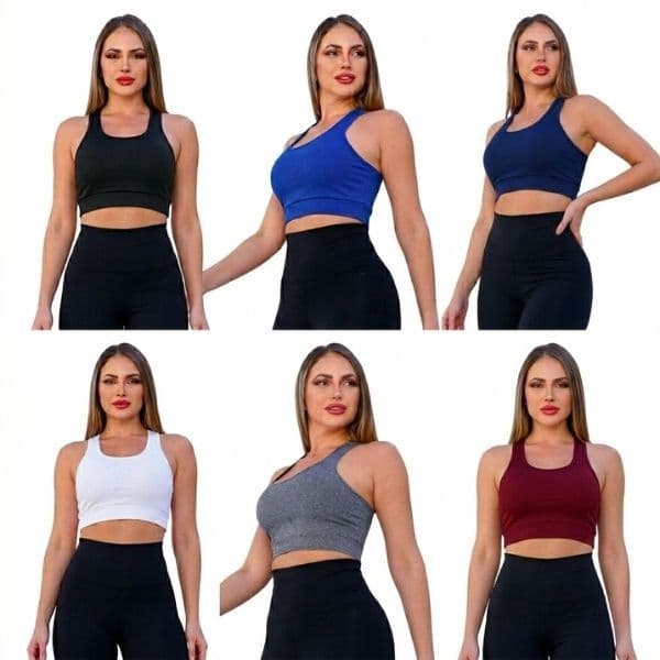 Kit 2 Top Fitness Ginastica Nadador Suplex Liso Academia Fitness Menor Preço Roupas Femininas